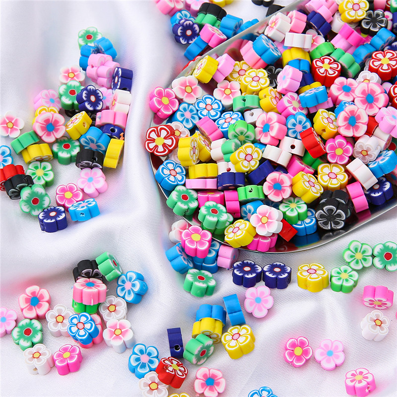 30gab./partija 10mm jauktas krāsas Ziedu forma Māla starplikas Pērlītes Polimēru Māla Pērlītes Apģērbam Juvelierizstrādājumu izgatavošana DIY ar rokām darināti aksesuāri