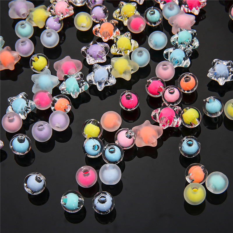 30g 83-110Gb krelles krelles Caurspīdīgas/Matētas apaļas zvaigznes plastmasas akrila apģērba krelles ar rokām darinātas šūšanas amatniecības aksesuāri