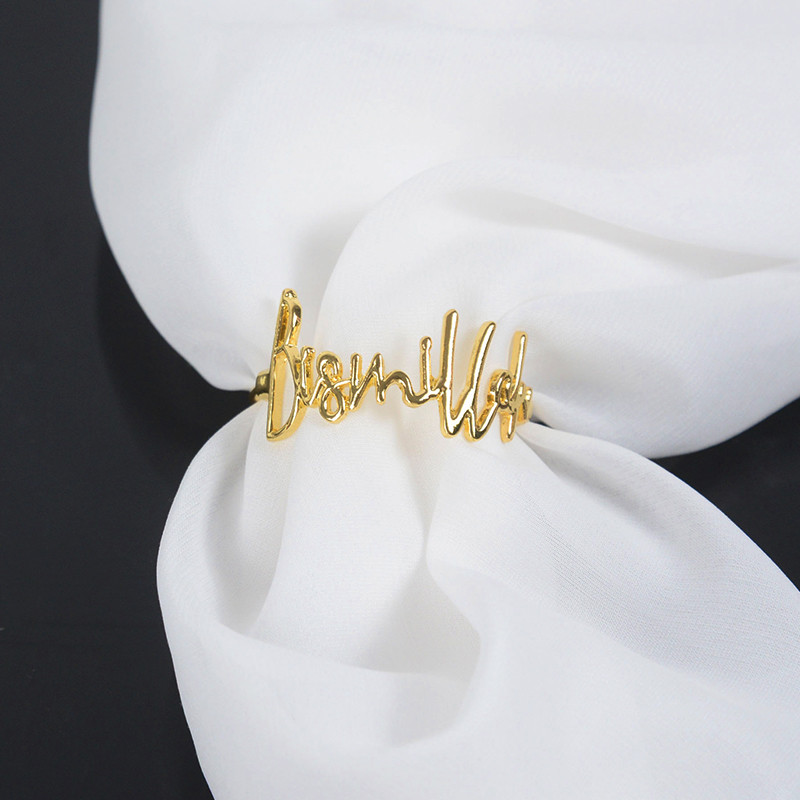 2/4/6 gab Leoy salvešu gredzeni Letter Prayer 42MM Alloy Blessing Bismillah salvešu turētājs kāzu dvieļu gredzenu galda dekorēšanai