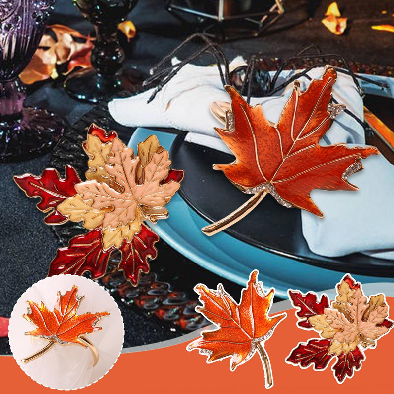 Salvešu gredzeni Kļavu lapu salvešu gredzenu turētājs Fall salvešu gredzeni vakariņām Ziemassvētku Pateicības ballītei banketu bufetes galda dekors