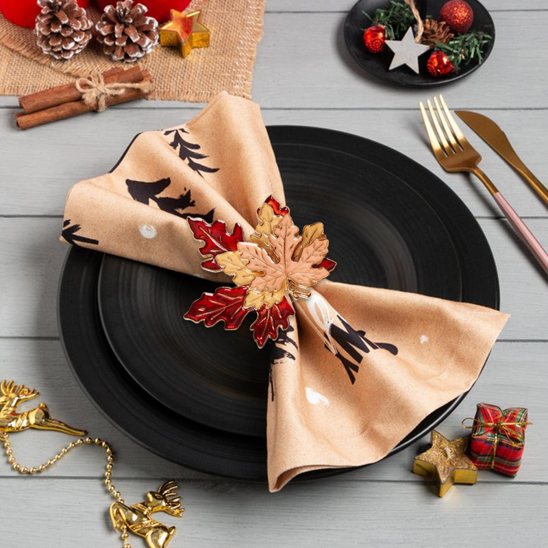 Salvešu gredzeni Kļavu lapu salvešu gredzenu turētājs Fall salvešu gredzeni vakariņām Ziemassvētku Pateicības ballītei banketu bufetes galda dekors