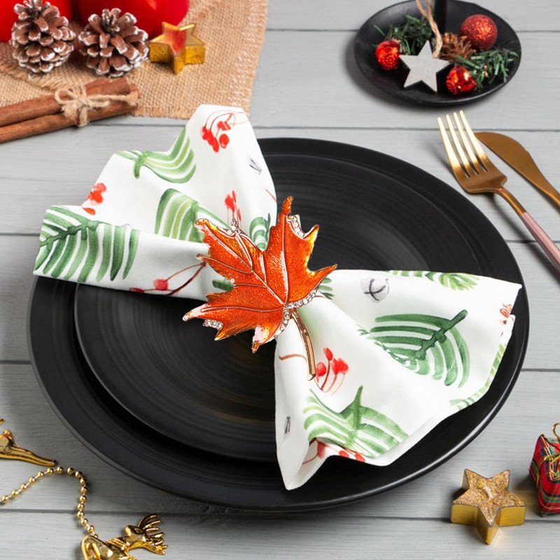Salvešu gredzeni Kļavu lapu salvešu gredzenu turētājs Fall salvešu gredzeni vakariņām Ziemassvētku Pateicības ballītei banketu bufetes galda dekors