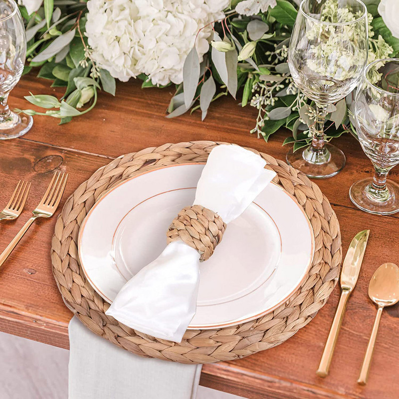 6/12 vnt. austi rankų darbo servetėlių žiedai kaimiški servetėlių laikiklio žiedai, apvalūs, pinti mediniai velykiniai rotango servetėlių žiedai, sagtis