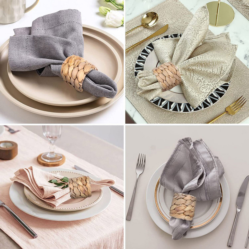 6/12 vnt. austi rankų darbo servetėlių žiedai kaimiški servetėlių laikiklio žiedai, apvalūs, pinti mediniai velykiniai rotango servetėlių žiedai, sagtis