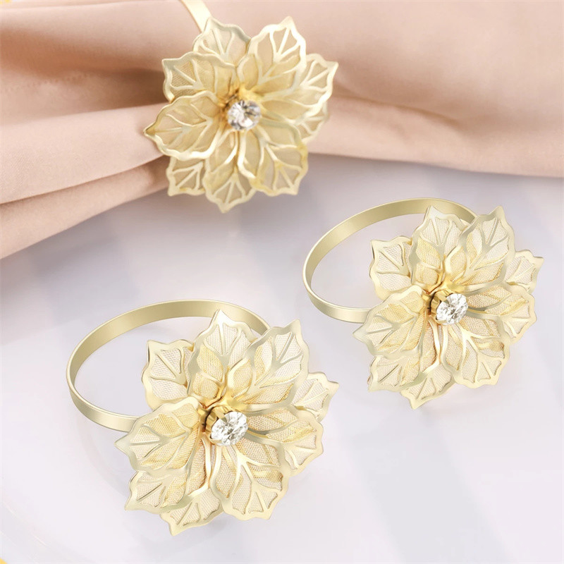 12gab Leģētā salvešu gredzena ziedu Rhinestone Design dvieļu salvešu sprādzes turētāji Kāzu ballītes vakariņu galda dekorēšana