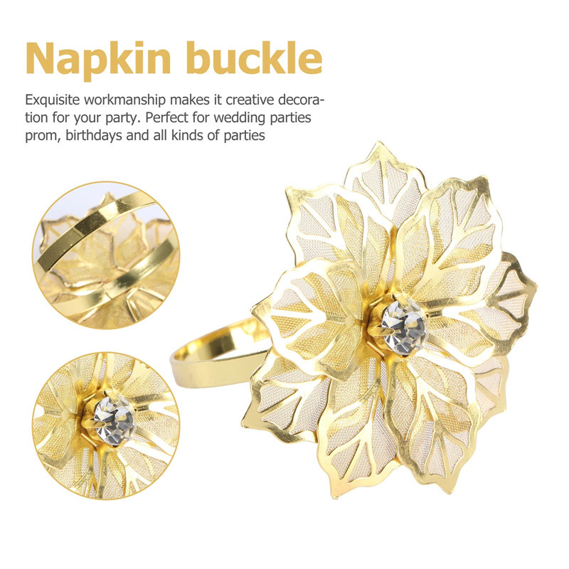 12gab Leģētā salvešu gredzena ziedu Rhinestone Design dvieļu salvešu sprādzes turētāji Kāzu ballītes vakariņu galda dekorēšana