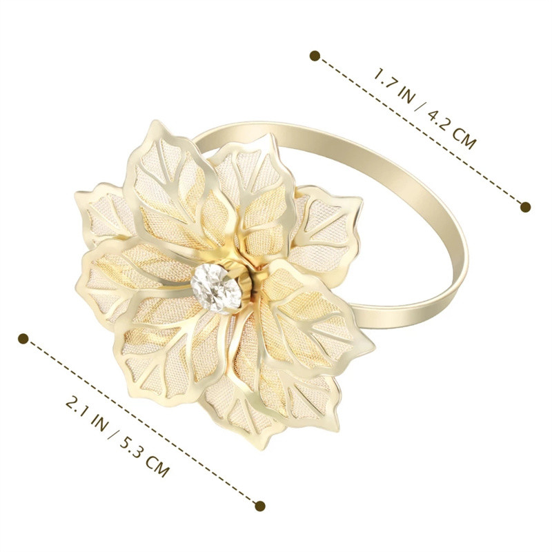 12gab Leģētā salvešu gredzena ziedu Rhinestone Design dvieļu salvešu sprādzes turētāji Kāzu ballītes vakariņu galda dekorēšana