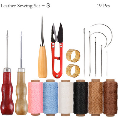 Δερμάτινο κιτ ραπτικής με κερωμένες κλωστές Βελόνες ραψίματος με γάντζο Σουβάρια νήματα Ψαλίδι για DIY Εργαλεία επισκευής δερμάτινων υποδημάτων ζώνης