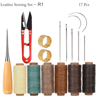 Δερμάτινο κιτ ραπτικής με κερωμένες κλωστές Βελόνες ραψίματος με γάντζο Σουβάρια νήματα Ψαλίδι για DIY Εργαλεία επισκευής δερμάτινων υποδημάτων ζώνης