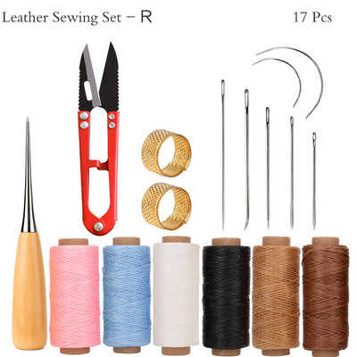 Δερμάτινο κιτ ραπτικής με κερωμένες κλωστές Βελόνες ραψίματος με γάντζο Σουβάρια νήματα Ψαλίδι για DIY Εργαλεία επισκευής δερμάτινων υποδημάτων ζώνης