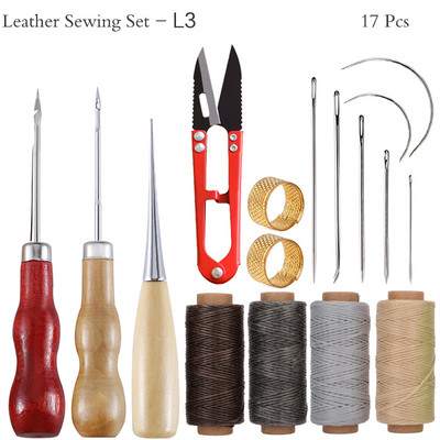 Δερμάτινο κιτ ραπτικής με κερωμένες κλωστές Βελόνες ραψίματος με γάντζο Σουβάρια νήματα Ψαλίδι για DIY Εργαλεία επισκευής δερμάτινων υποδημάτων ζώνης