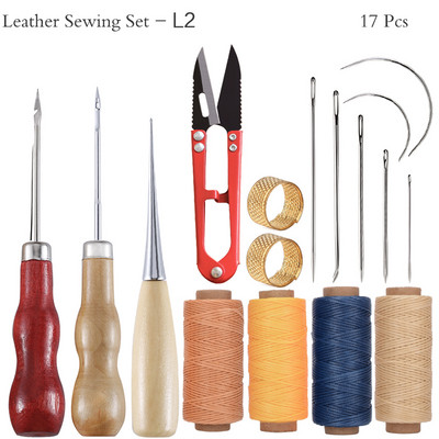 Δερμάτινο κιτ ραπτικής με κερωμένες κλωστές Βελόνες ραψίματος με γάντζο Σουβάρια νήματα Ψαλίδι για DIY Εργαλεία επισκευής δερμάτινων υποδημάτων ζώνης