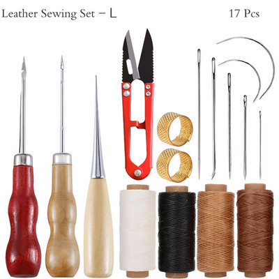 Δερμάτινο κιτ ραπτικής με κερωμένες κλωστές Βελόνες ραψίματος με γάντζο Σουβάρια νήματα Ψαλίδι για DIY Εργαλεία επισκευής δερμάτινων υποδημάτων ζώνης