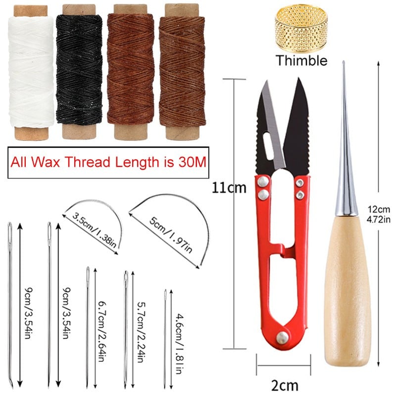 Δερμάτινο κιτ ραπτικής με κερωμένες κλωστές Βελόνες ραψίματος με γάντζο Σουβάρια νήματα Ψαλίδι για DIY Εργαλεία επισκευής δερμάτινων υποδημάτων ζώνης