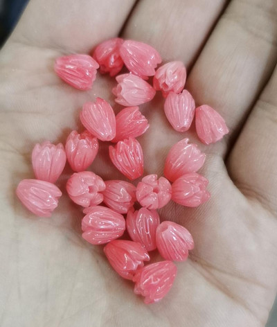 10gab 6x9mm koraļļu rozā tulpju pumpuri ar pērlītēm brīvas krelles drēbēm krelles rotājumi īsu albumu rotājumi amatniecības izgatavošana