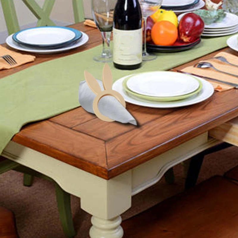 10gab Lieldienu zaķa salvešu turētāja gredzena truša formas Lieldienu dekorācija mājas ballītēm vakariņu galdam Koka dekoru piederumi virtuvei