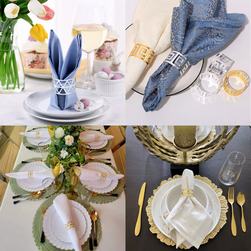 Salvešu gredzeni 6 gab. Zelta sudraba krēslu sprādzes Dzimšanas dienas galdi Dekorācijas Kāzu Labvēlības Ziemassvētku Vakariņu Galdu turētāji Mājas piederumi