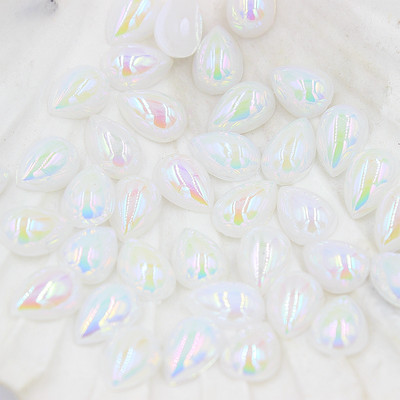 10*14mm AB Krāsa Ūdens piliens Forma asarainās acis Akrils Plakans Pusapaļas Pērles Flatback Scrapbook Krelles DIY Nagi (100gab/partija)