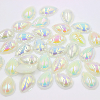 10*14mm AB Krāsa Ūdens piliens Forma asarainās acis Akrils Plakans Pusapaļas Pērles Flatback Scrapbook Krelles DIY Nagi (100gab/partija)