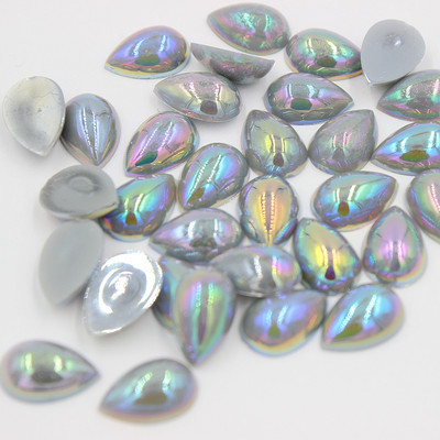 10*14mm AB Krāsa Ūdens piliens Forma asarainās acis Akrils Plakans Pusapaļas Pērles Flatback Scrapbook Krelles DIY Nagi (100gab/partija)