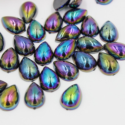 10*14mm AB Krāsa Ūdens piliens Forma asarainās acis Akrils Plakans Pusapaļas Pērles Flatback Scrapbook Krelles DIY Nagi (100gab/partija)