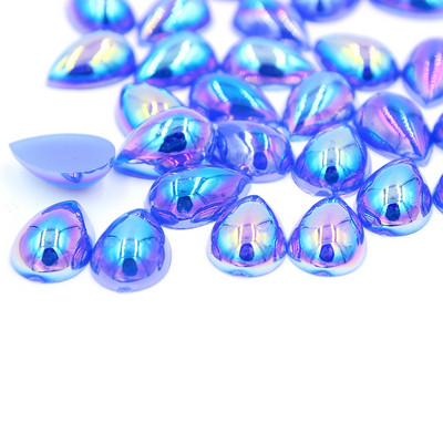 10*14mm AB Krāsa Ūdens piliens Forma asarainās acis Akrils Plakans Pusapaļas Pērles Flatback Scrapbook Krelles DIY Nagi (100gab/partija)