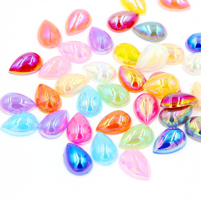 10*14mm AB Krāsa Ūdens piliens Forma asarainās acis Akrils Plakans Pusapaļas Pērles Flatback Scrapbook Krelles DIY Nagi (100gab/partija)