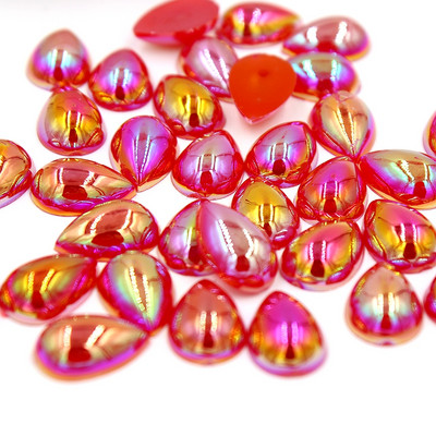 10*14mm AB Krāsa Ūdens piliens Forma asarainās acis Akrils Plakans Pusapaļas Pērles Flatback Scrapbook Krelles DIY Nagi (100gab/partija)