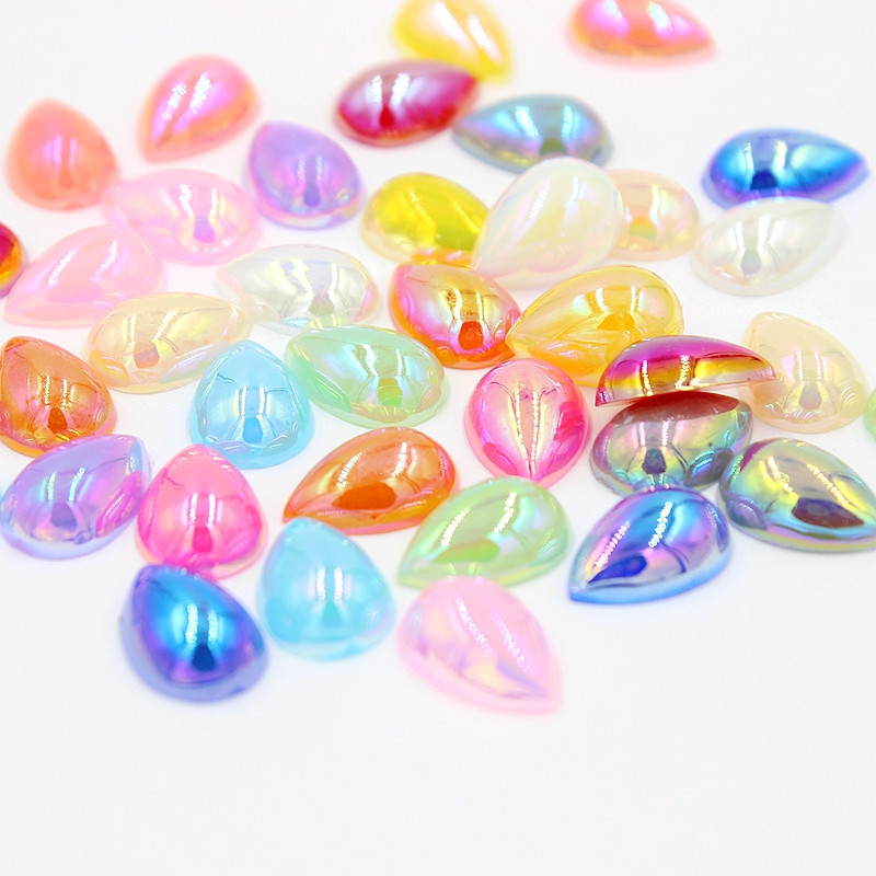 10*14mm AB Krāsa Ūdens piliens Forma asarainās acis Akrils Plakans Pusapaļas Pērles Flatback Scrapbook Krelles DIY Nagi (100gab/partija)