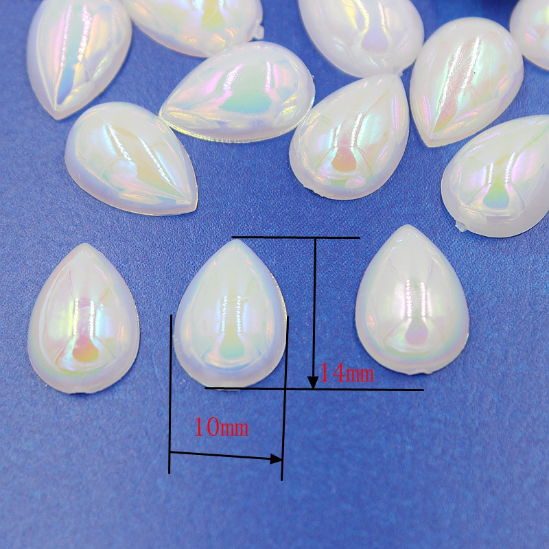 10*14mm AB Krāsa Ūdens piliens Forma asarainās acis Akrils Plakans Pusapaļas Pērles Flatback Scrapbook Krelles DIY Nagi (100gab/partija)