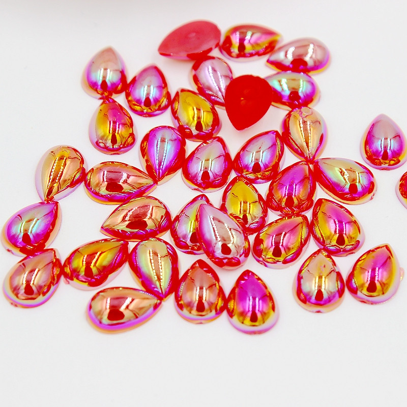 10*14mm AB Krāsa Ūdens piliens Forma asarainās acis Akrils Plakans Pusapaļas Pērles Flatback Scrapbook Krelles DIY Nagi (100gab/partija)