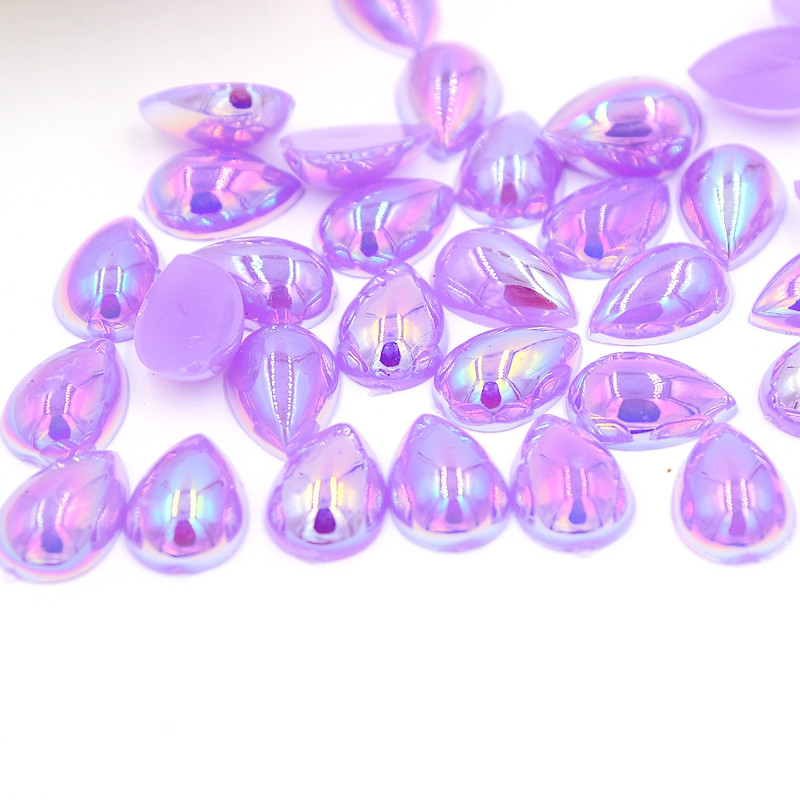 10*14mm AB Krāsa Ūdens piliens Forma asarainās acis Akrils Plakans Pusapaļas Pērles Flatback Scrapbook Krelles DIY Nagi (100gab/partija)