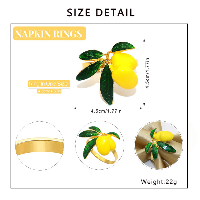 Dvianna 6Gb citronu salvešu gredzenu turētājs Pateicības dienai Ziemassvētku Kāzu vakariņām Svētku Lieldienu galda noformējums 2023 HWC100