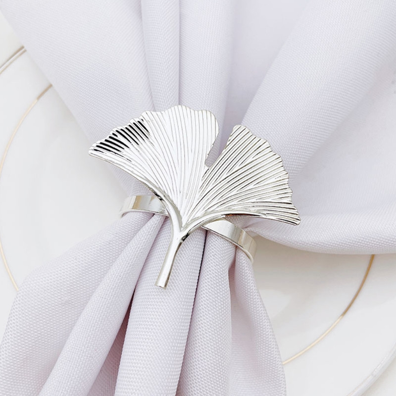 6 gab. Ginkgo lapu salvešu gredzenu sprādzes turētāji kāzu ballītei Mātes diena svinēt svētkus vakariņu galda dekorēšanai