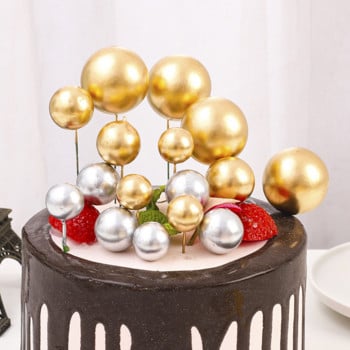 5Pcs Cake Topper Gold Silver Ball Happy Birthday Cake Topper DIY Cupcake Flag Wedding Christmas Ball Decor Birthday Decoration