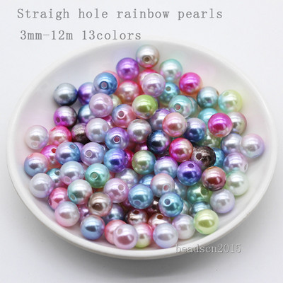 3/4/6/8/10/12 mm Rainbow Mermaid Okrugla ušivena imitacija nakita od bisera, ogrlica, narukvica, odstojnik, akrilne perle s rupom