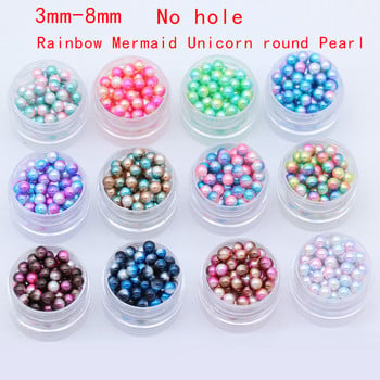 3-10 mm Rainbow Mermaid No Hole Round Acrylic Imitation pearl spacer loose beads За Направи си сам Scrapbook Декорации Изработка на бижута