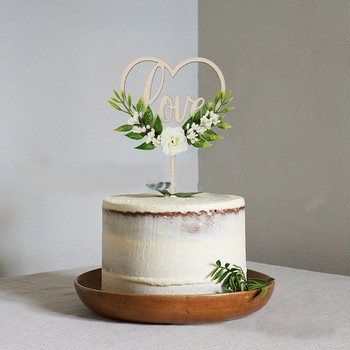 Ден на Свети Валентин Творчески дървени любовни цветя Топери за торта Гардения Сватбени торти за печене Декорация на сватбена торта на Свети Валентин