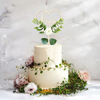 Ден на Свети Валентин Творчески дървени любовни цветя Топери за торта Гардения Сватбени торти за печене Декорация на сватбена торта на Свети Валентин