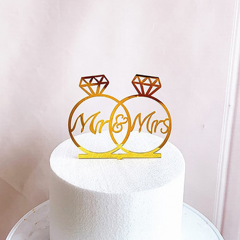 Златен пръстен сватбен акрилен топер за торта Цвете \