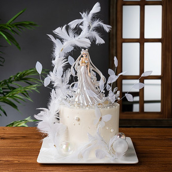 Красиво момиче Орнаменти за лунна торта Момичета Декорация за рожден ден Корона от пера Корони за торта Сватба