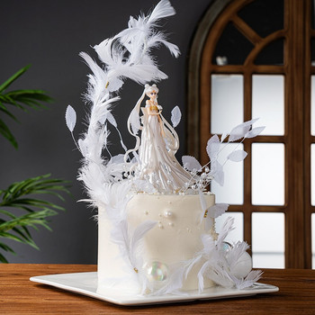 Красиво момиче Орнаменти за лунна торта Момичета Декорация за рожден ден Корона от пера Корони за торта Сватба