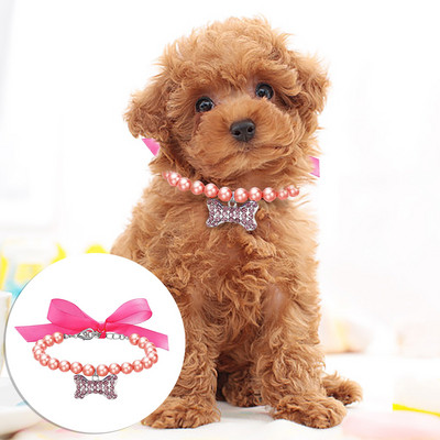 Jauks mājdzīvnieks suns kaķis pērļu kaklarota kaklasiksna ar Bling Bone Skaista modes mājdzīvnieku kucēnu kāzu rotaslietas aksesuāri suņiem kaķiem