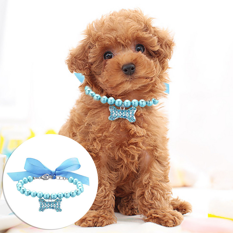 Jauks mājdzīvnieks suns kaķis pērļu kaklarota kaklasiksna ar Bling Bone Skaista modes mājdzīvnieku kucēnu kāzu rotaslietas aksesuāri suņiem kaķiem