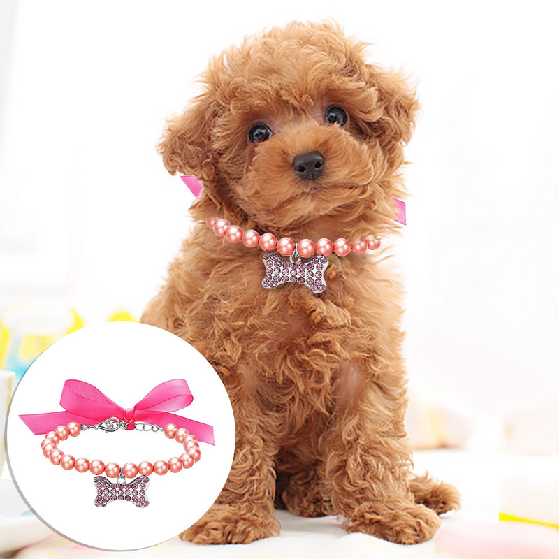 Jauks mājdzīvnieks suns kaķis pērļu kaklarota kaklasiksna ar Bling Bone Skaista modes mājdzīvnieku kucēnu kāzu rotaslietas aksesuāri suņiem kaķiem