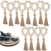 Χειροποίητες φυσικές ξύλινες χάντρες Δαχτυλίδια χαρτοπετσέτας Φούντες από γιούτα Θήκες για χαρτοπετσέτα για εξοχική διακόσμηση τραπεζαρίας γάμου