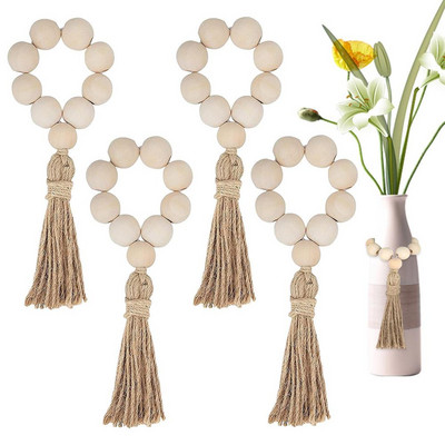 Χειροποίητες φυσικές ξύλινες χάντρες Δαχτυλίδια χαρτοπετσέτας Φούντες από γιούτα Θήκες για χαρτοπετσέτα για εξοχική διακόσμηση τραπεζαρίας γάμου