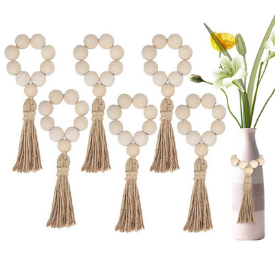 Χειροποίητες φυσικές ξύλινες χάντρες Δαχτυλίδια χαρτοπετσέτας Φούντες από γιούτα Θήκες για χαρτοπετσέτα για εξοχική διακόσμηση τραπεζαρίας γάμου