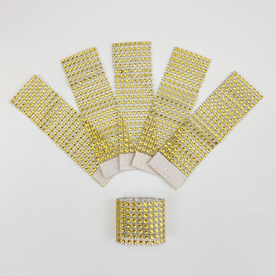 10Gb Plastmasas salvešu turētājs Rhinestone zelta sudraba krāsas salvešu gredzens kāzu bērnu dušai Ziemassvētku ballītes dekorēšanas piederumi