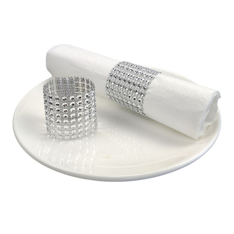 10Gb Plastmasas salvešu turētājs Rhinestone zelta sudraba krāsas salvešu gredzens kāzu bērnu dušai Ziemassvētku ballītes dekorēšanas piederumi